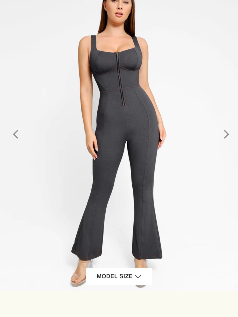 Fitted Charcoal Zip-Front Flared Jumpsuit